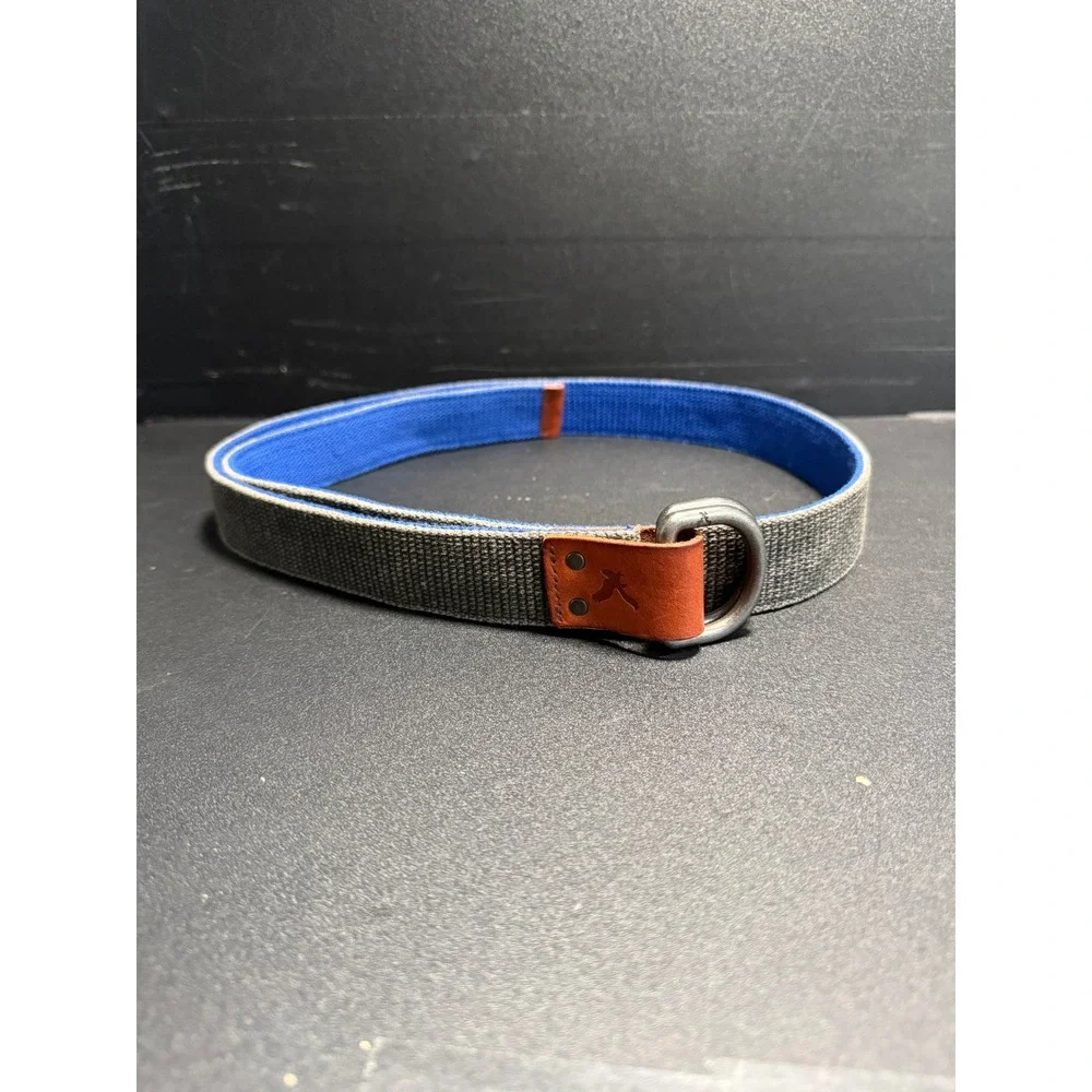 Y2k American Eagle Mens 2 Sided Rope D-Ring Belt Grey Blue Leather Trim 48